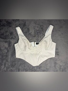 White Fox Boutique Cream Corset Crop Top with Front Zip